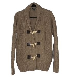 Grandad Chunky Cable Knit Toggle Sweater L